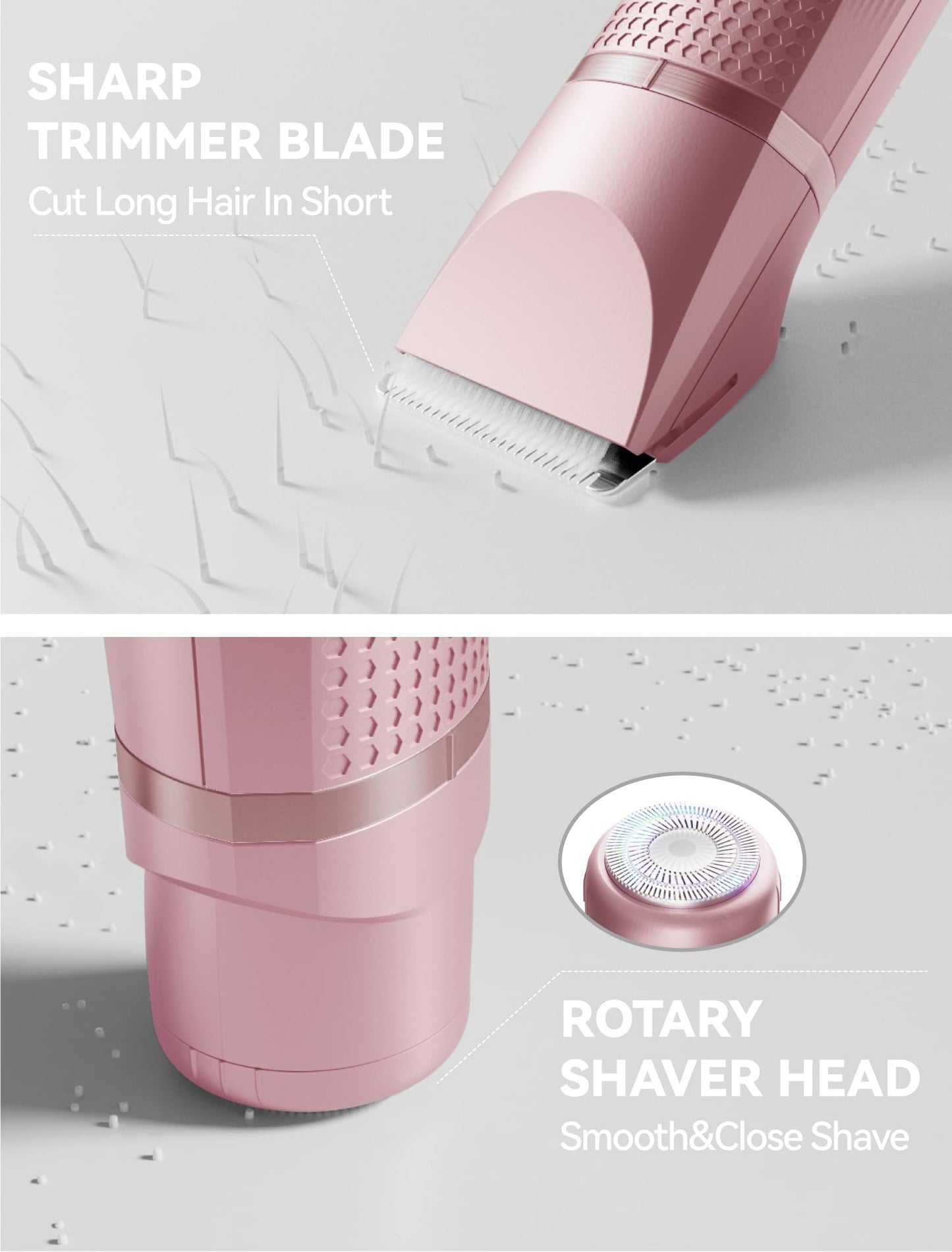 Pubic Hair Trimmer for Women-Unibono Bikini Trimmer, Replaceable 3-in-1 Electric Razors for Women, Electric Shaver in Poweverful Motor, Waterproof Personal Trimmer Groomer for Body Hair (Rose Gold)
