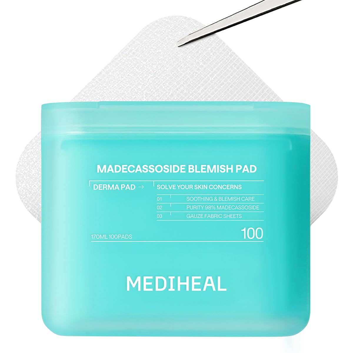 MEDIHEAL Toner Pads 100 Count - Madecassoside Blemish Care Toner Pad with Centella Asiatica - Improves Uneven Skin Tone & Deep Hydration - Vegan Hypoallergenic Face Gauze, Korean Skin Care
