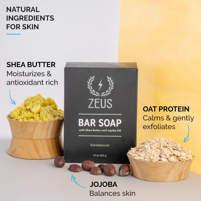ZEUS Natural Body & Face Bar Soap with Shea Butter & Jojoba Oil, Hydrating & Balancing Cleanser for Men’s Skin Care, Daily Face & Body Wash (TWO PACK) Verbena Lime