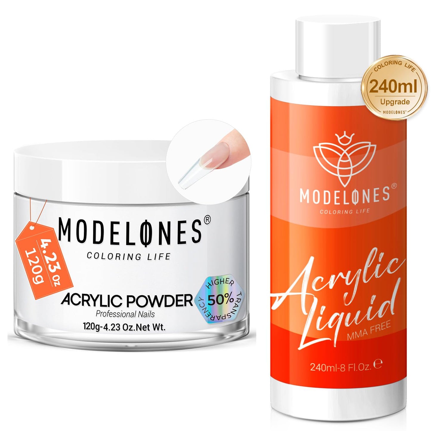 modelones Upgraded 4.23oz Clear Acrylic Nail Powder with 8 oz Monomer Acrylic Nail Liquid
