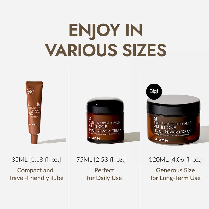 MIZON All-in-One Snail Repair Cream – Korean Face Moisturizer with Snail Mucin 12 Natural Extracts Hydrating & Nourishing Cream for Fine Lines Wrinkles & Blemish Care – Big Size(4.06 fl oz)