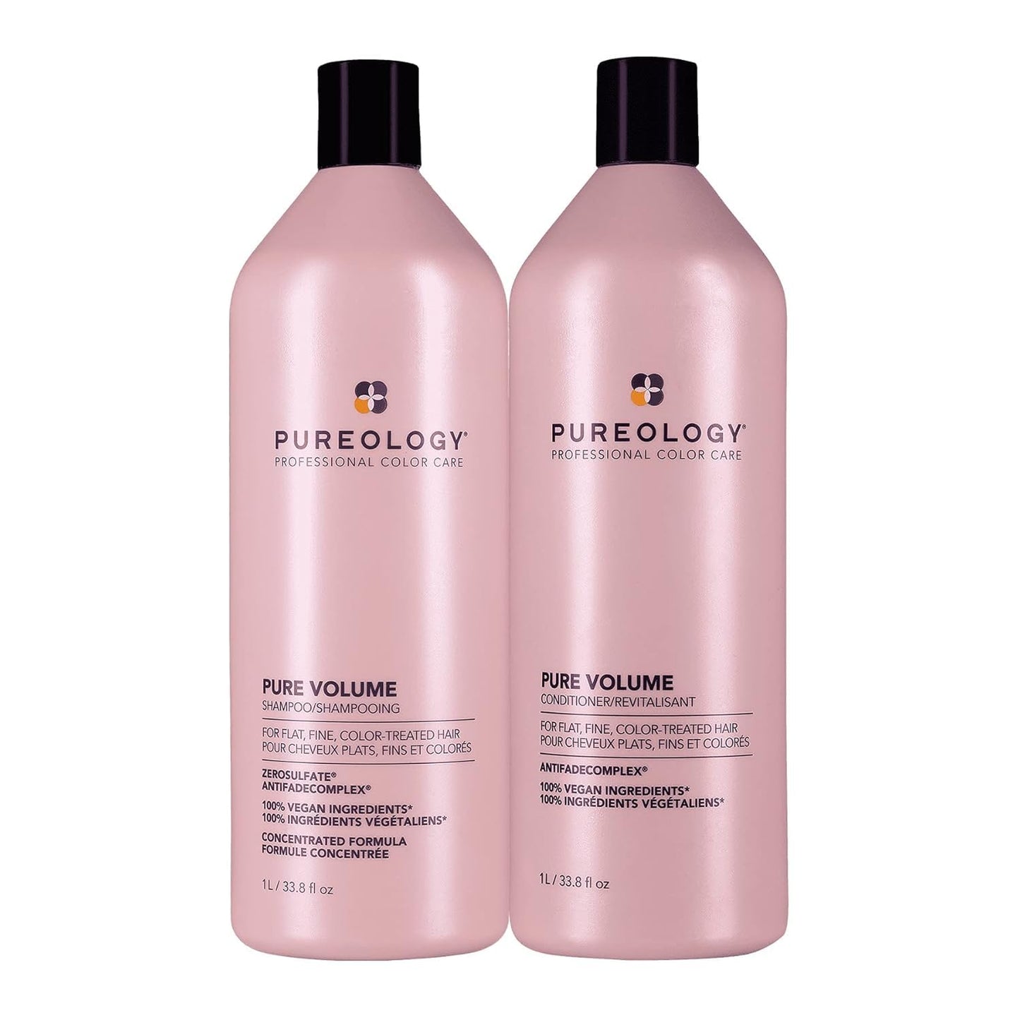 Pureology Pure Volume Shampoo & Conditioner Set - Enhances Volume and Movement, For Flat, Fine, Color Treated Hair, Lightweight, Sulfate-Free & Vegan, 33.8 Fl Oz
