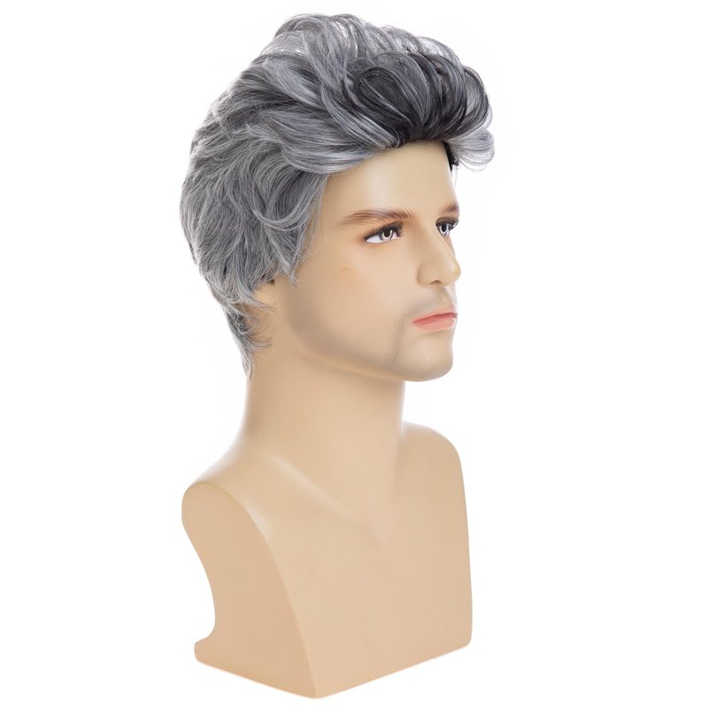 Beweig Men Wigs Short Gray Wig Synthetic Heat Resistant Natural Halloween Cosplay Hair