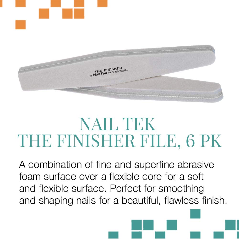 Nail Tek The Finisher Nail File – Double-Sided 240/400 Grit Files for Natural Nails, Acrylic & Gel, Manicure and Pedicure Kit Supplies, 6 Pack