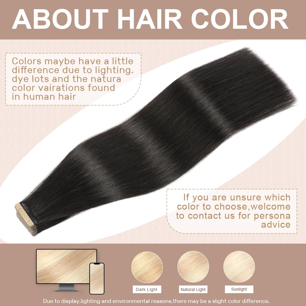 Tape in Hair Extensions Human Hair Dark Brown Hair Extensions 18 Inch 20pcs Remy Straight Human Hair Tape in Extensions Skin Weft Tape Extensions Human Hair