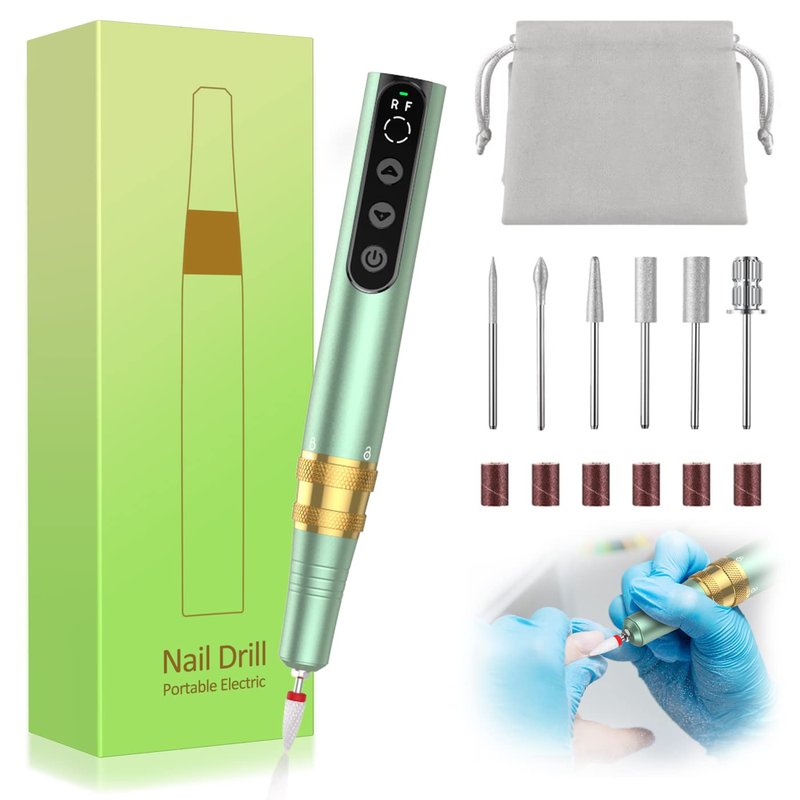 YBLNTEK Cordless Nail Drill, 35000RPM Rechargeable Nail Drill Machine for Acrylic Gel Nails, Portable Electric Nail File Kit for Home Salon Manicure Pedicure and Polishing, Green