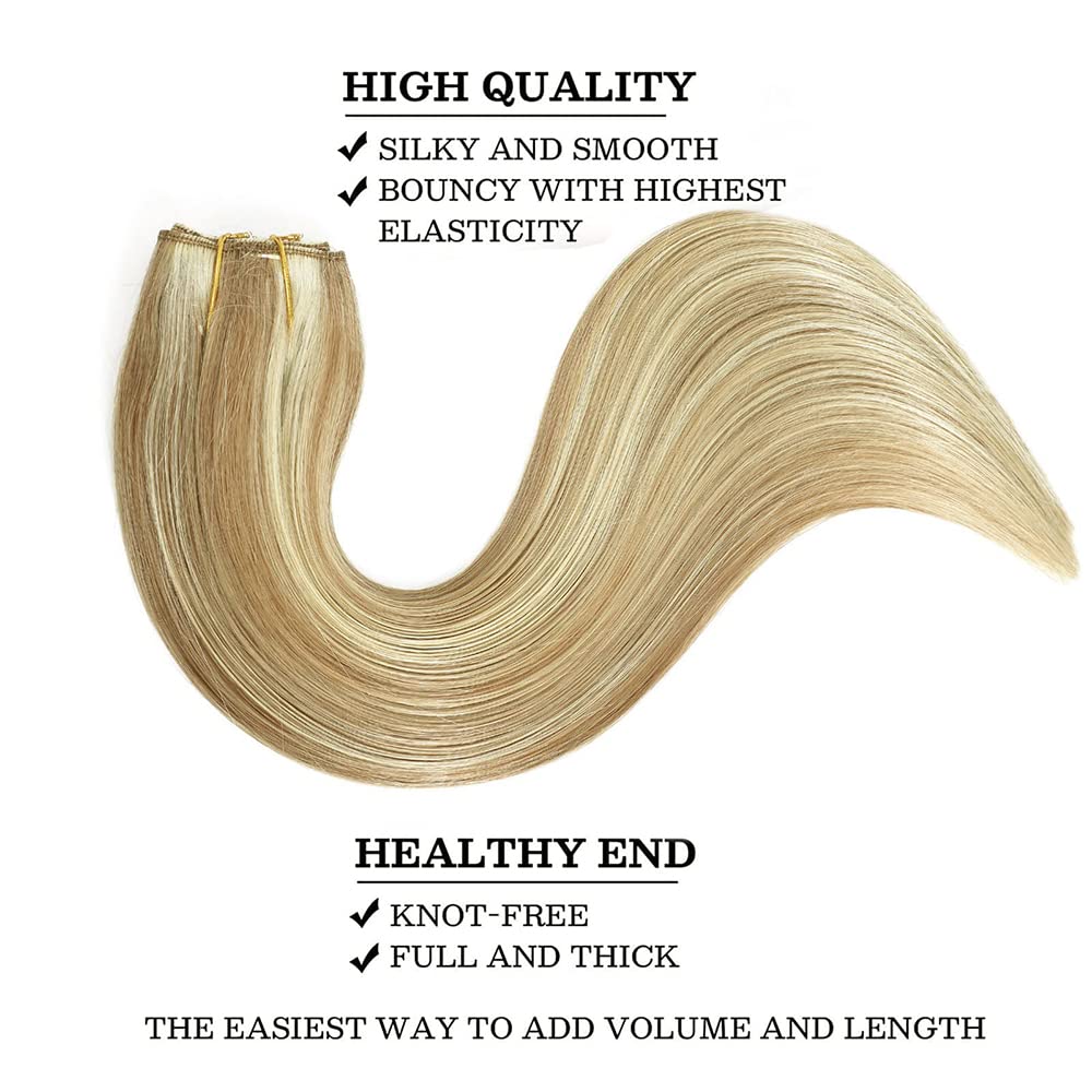Human Hair Wire Extensions - 12 Inch Light Blonde to Bleach Blonde #16/613 | Seamless & Versatile