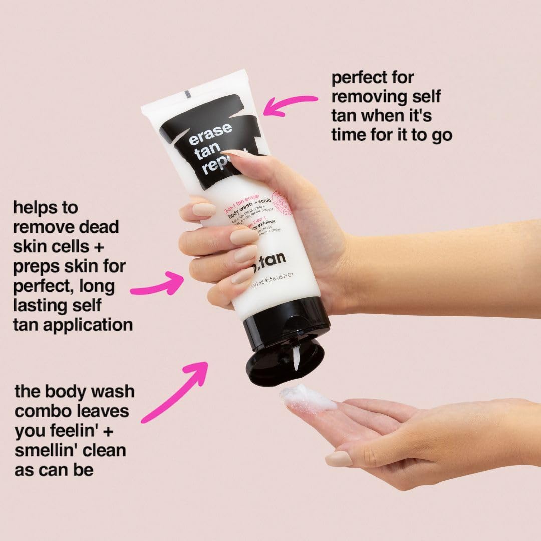 b.tan Best Clear Self Tanning Gel Kit | Glow Your Own Way Bundle - Ultra Dark, Quick Express Tanner for Face & Body with Applicator, No Transfer (Dark with Tan Eraser Scrub with Mitt)