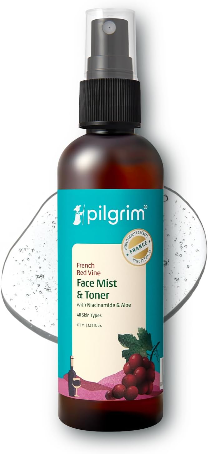 Pilgrim French Red Vine Face Mist - Niacinamide & Aloe Hydrating Toner | Oil Balance & Pore Care | 3.38 Fl Oz (100ml)