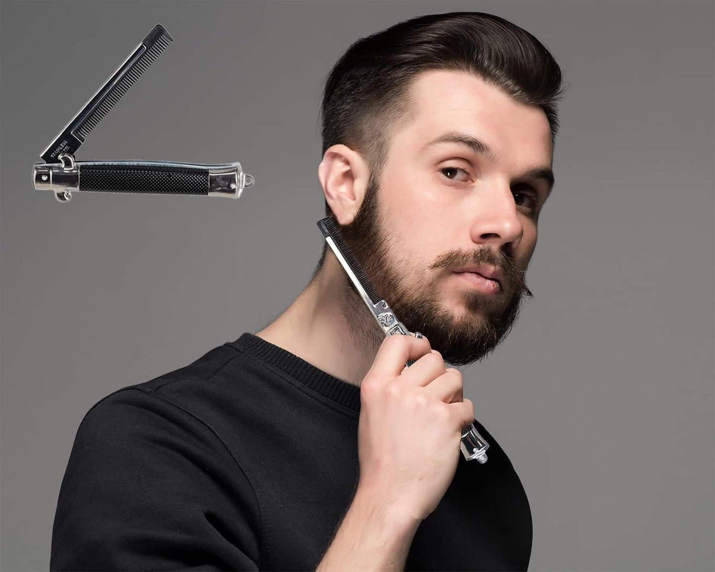 8-Count Folding Pocket Comb, Stainless Steel Beard Comb for Men, Switchblade Fine Tooth Mustache Combs Designed for Hair Salon Beauty Tool