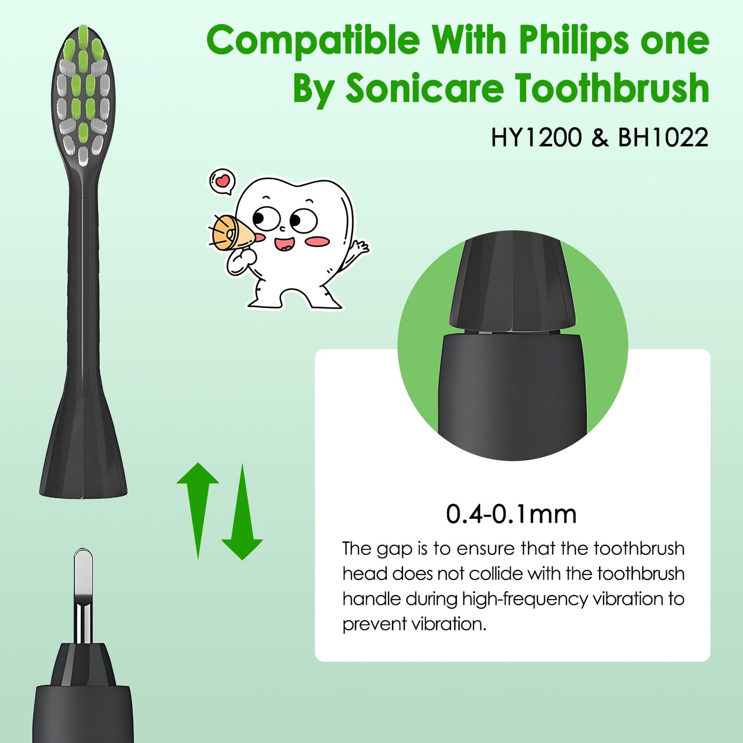 Toothbrush Replacement Heads Compatible with Philips One Series Sonicare Toothbrush HY1200/06 BD1003/AZ, Soft Bristles, Black, Pack of 10