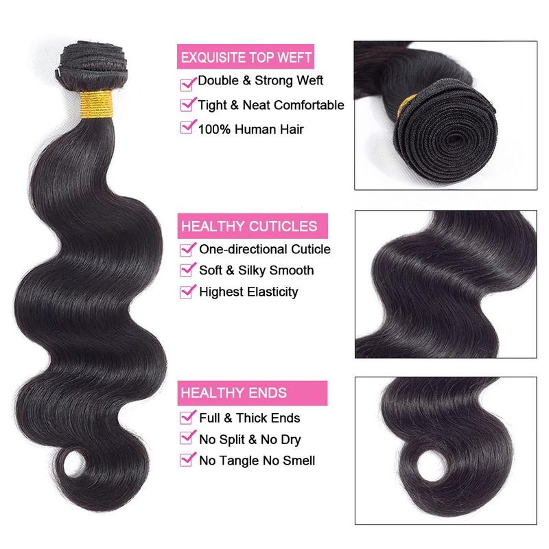 Rumdiku Human Hair Bundles Body Wave 28 Inch 100% Unprocessed Brazilian Virgin Deals Human Hair Extensions Weave Natural Black