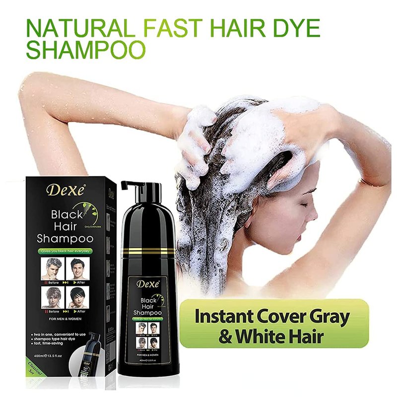 Dexe Hair Dye Shampoo 14.1 Fl Oz, Gray Hair Coverage, Black Hair Dye, Hair Color Shampoo, Black Hair Shampoo for Men & Women