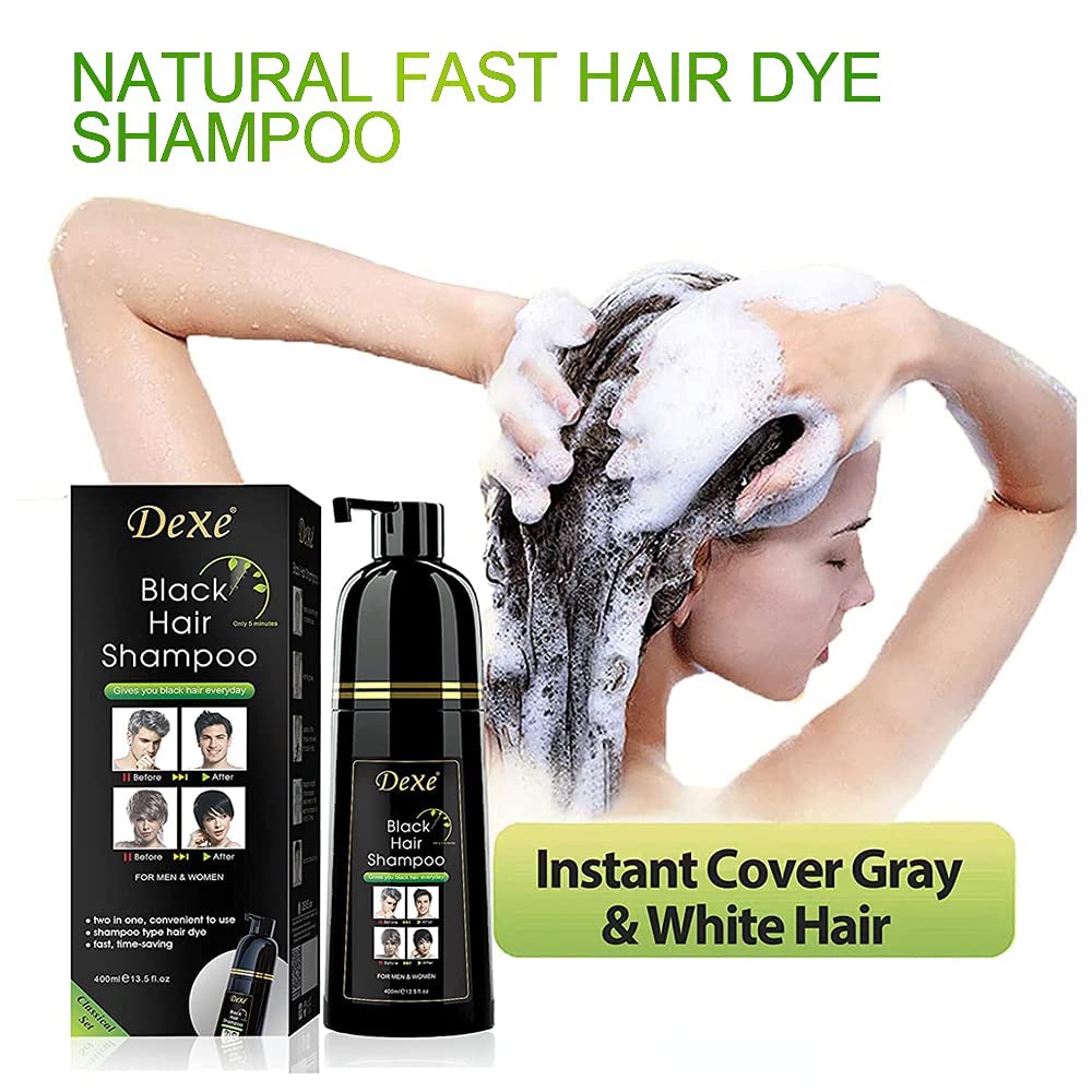 Dexe Hair Dye Shampoo 14.1 Fl Oz, Gray Hair Coverage, Black Hair Dye, Hair Color Shampoo, Black Hair Shampoo for Men & Women