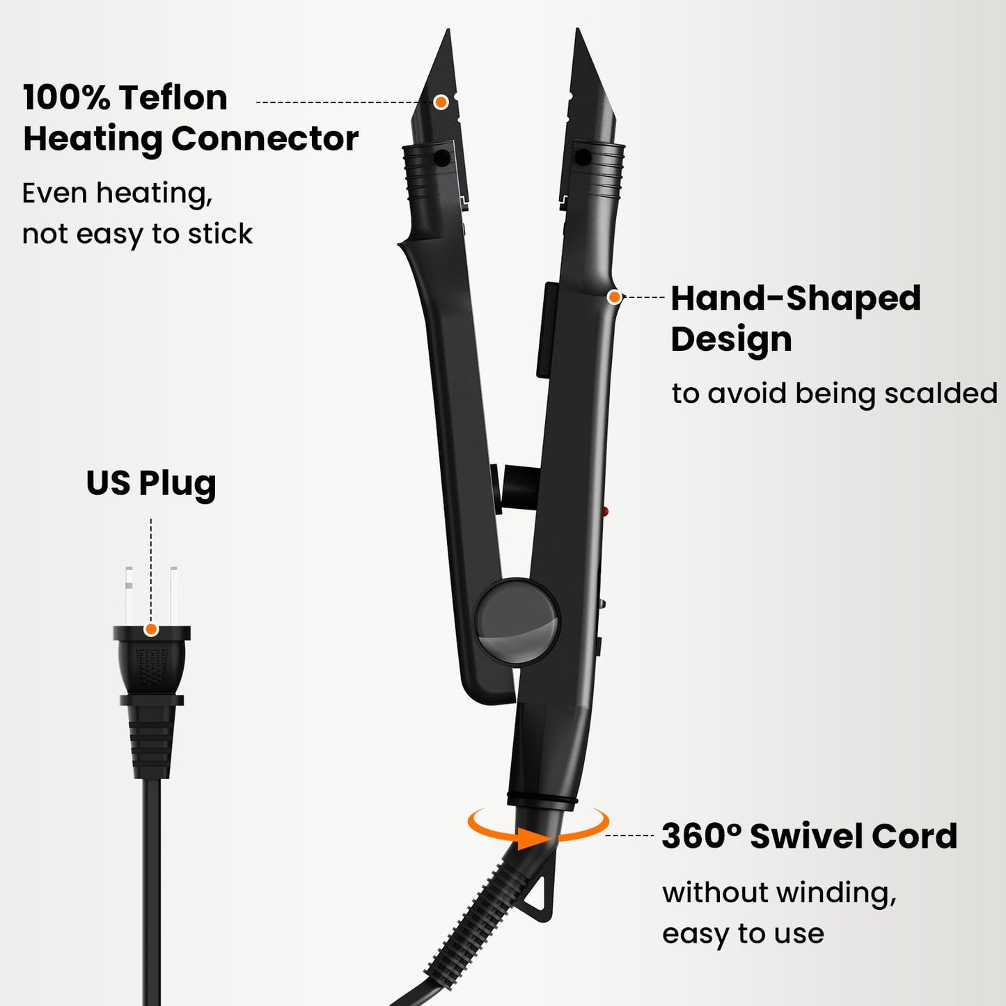 TopWigy Professional Hair Extensions Tool Hair Connector Fusion Heat Iron Connector Wand Temperature Adjustable Melting Tool with US Plug (Black B-tip)