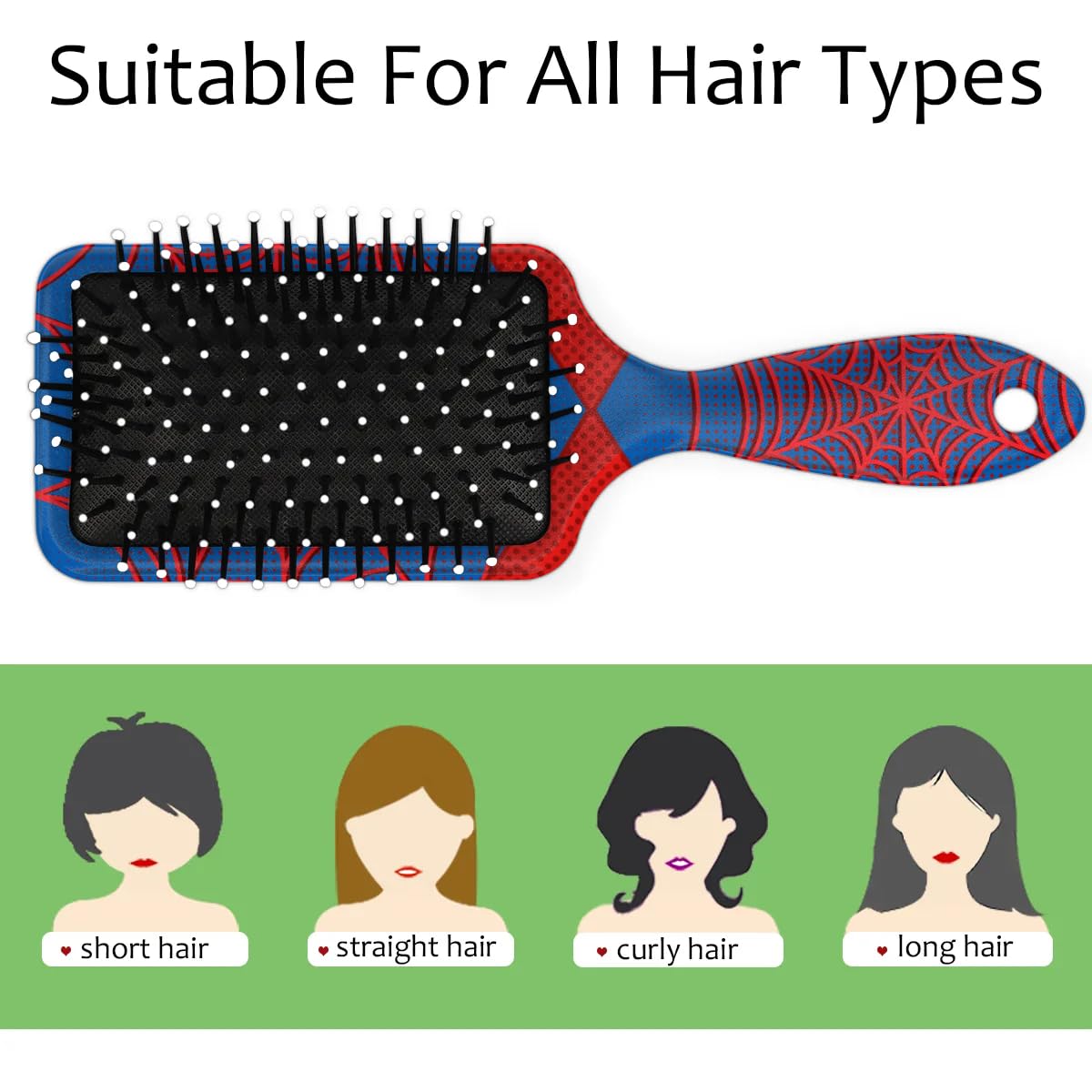 Kids Detangler Hair Brush - Spider Web Blue Design for Boys & Girls | Smooths Wet & Dry Thin, Long, Curly Hair