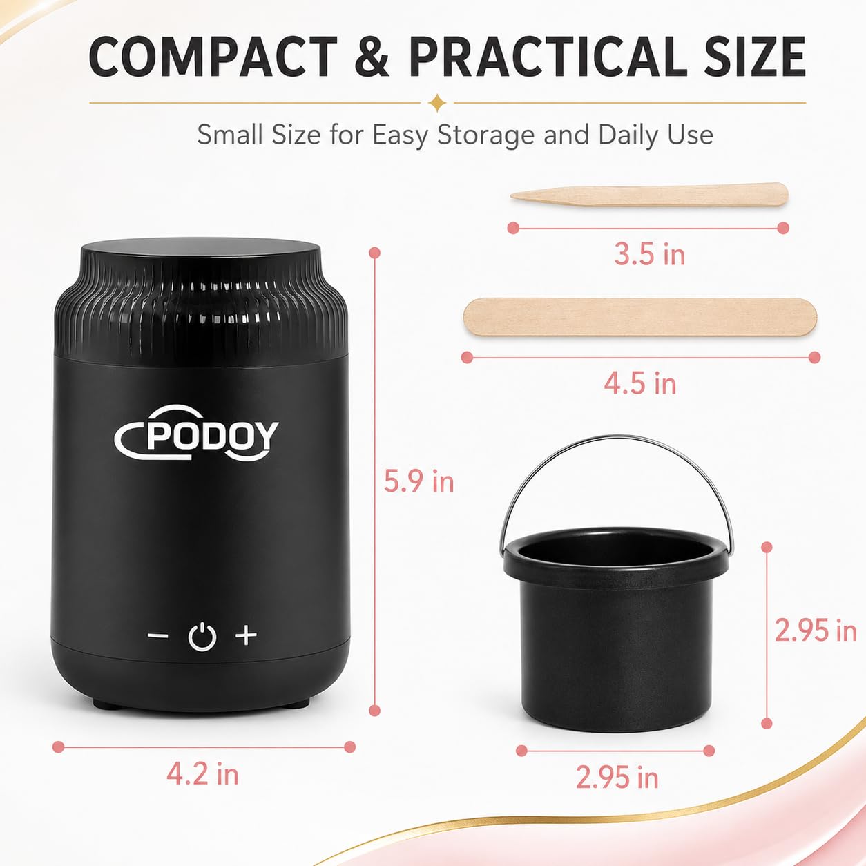 Podoy Mini Wax Pot Warmer for Hair Removal, Small Portable Travel Wax Melt Heater Machine Digital Display for SPA Salon Brow Body Nose Upper Lip Hair Waxing with 100 Waxing Sticks