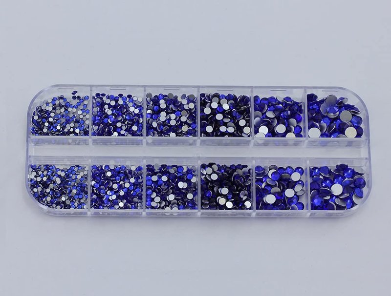 Blue Sapphire Flat Back Glass Rhinestones - 2100+ Crystals for Nail Art | 6 Sizes (1.4mm - 4.8mm)
