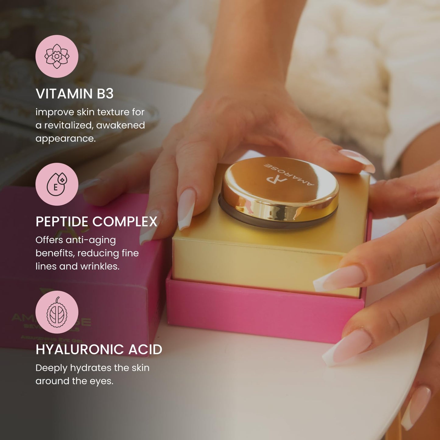 Amarose Anti-Aging Eye Gel – Brighten, Cool, and Hydrate for Dark Circles, Puffy Eyes, and Wrinkles – Organic Eye Treatment Cream - Experience the Ultimate Under Eye Treatment Gel for a Radiantly Yout