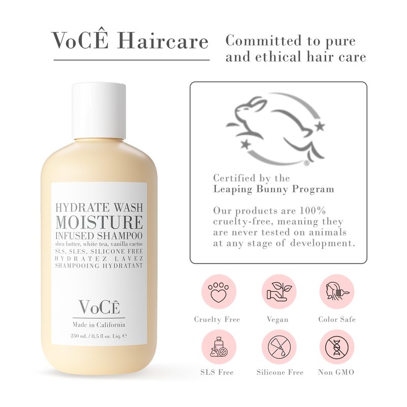 VoCÊ Natural Hydrating Shampoo for Dry, Frizzy Hair | Moisture-Infused Vegan Shampoo for Normal to Thick Hair | Non-Toxic, Cruelty-Free with Shea Butter, White Tea, Vanilla Cactus (8.5 oz | 250 ml)