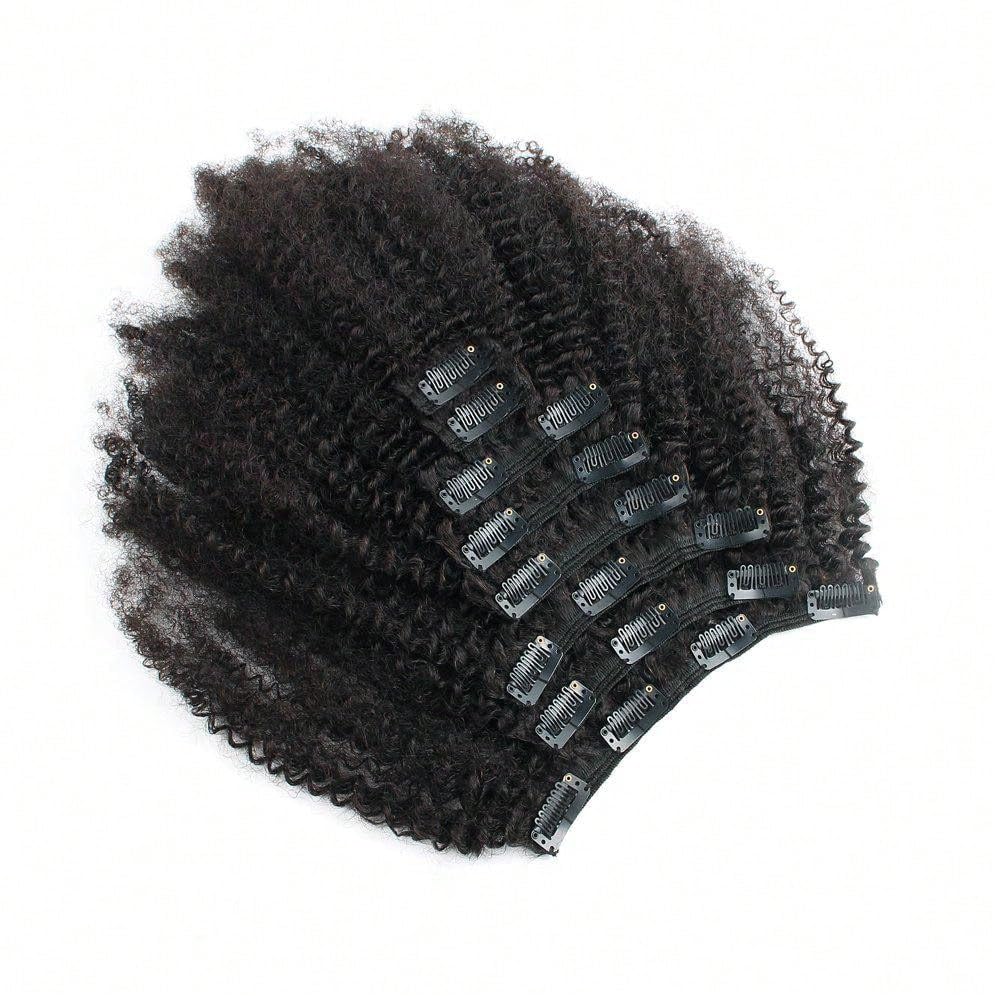 Afro Kinky Curly Clip Ins Human Hair Hair Extensions 8pcs 18 Clips Natural Black Color Brazilian Virgin Human Hair Invisible&Scalp-Friendly 4B 4C Kinky Curly Clip Ins Double Weft Seamless (18inch)
