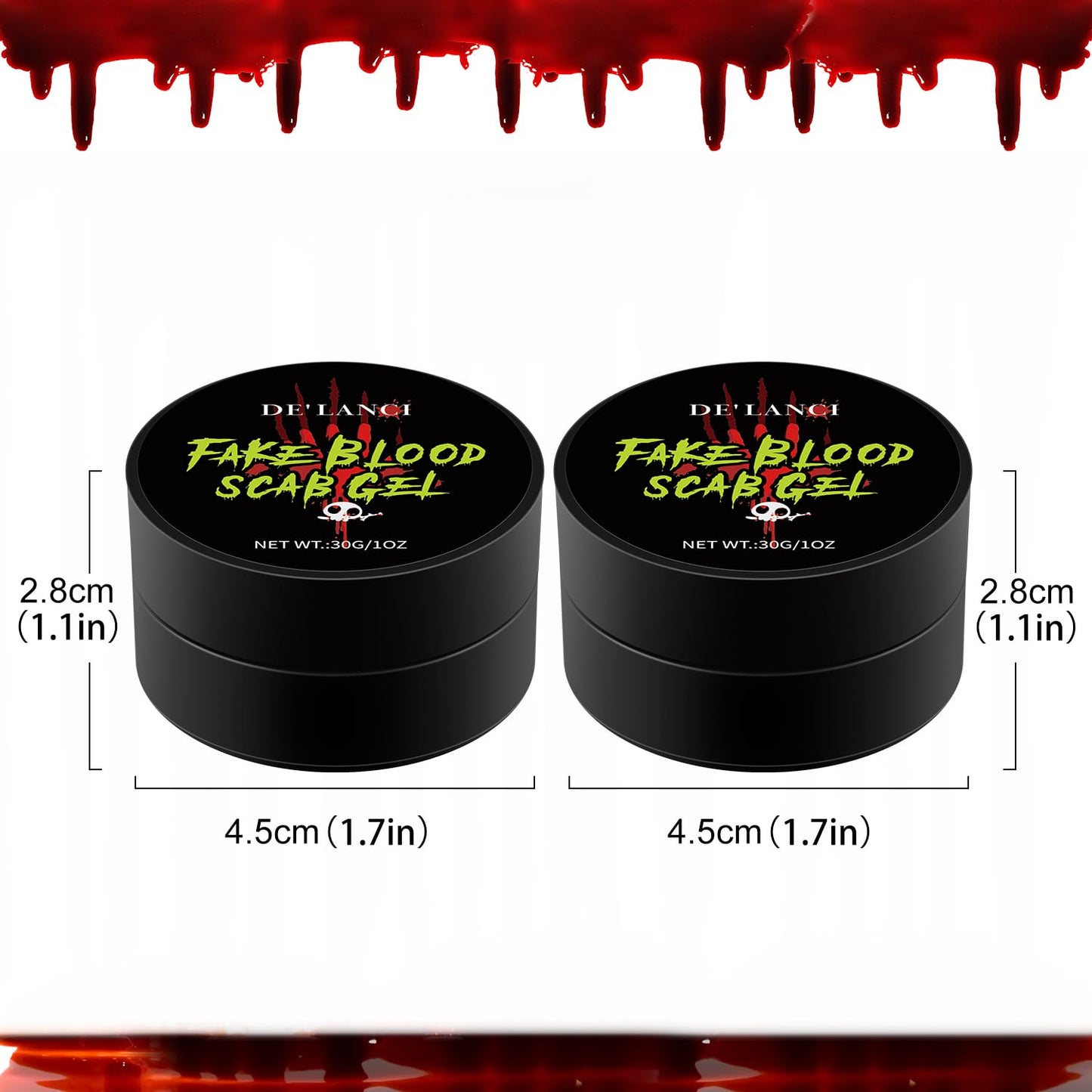DE'LANCI Fake Blood Scab, 2 Pcs Coagulated Blood Gel Washable, Realistic Scar Blood Halloween SFX Makeup on the Face/Body, Prefect Zombie Vampire Monster Cosplay Stage Blood Clothes - 60g (2.12 oz)