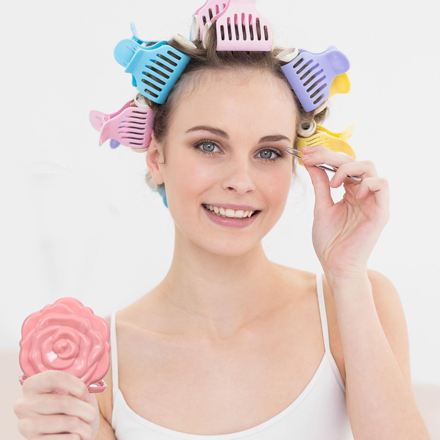 Limbeuuu 40 Pack Compact Mirror Plastic Portable Foldable Rose Flower Shaped Makeup Mirror Hand Bridesmaids Gift for Women Girls Wedding Party