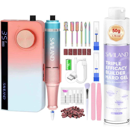 Professional SAVILAND Electric Nail Drill Kit with Clear Builder Gel for Beginners