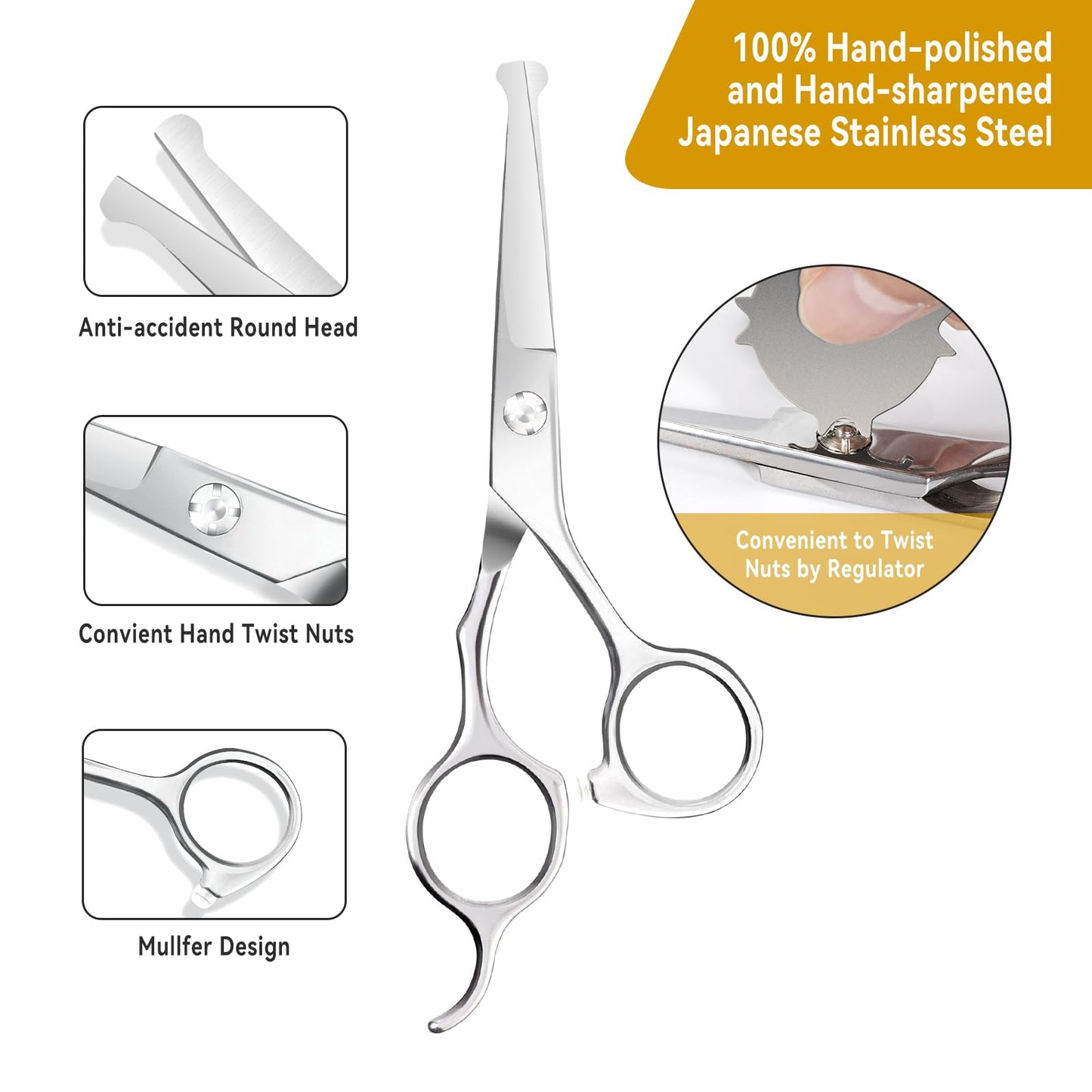 Professional Kids Hair Cutting Scissors Kit - Rounded Tips Barber Hair Cutting Shears (6.1'') & Hair Trimming Scissors (5.1'') for Babies, Toddlers, Children, Home & Salon Haircut Kit