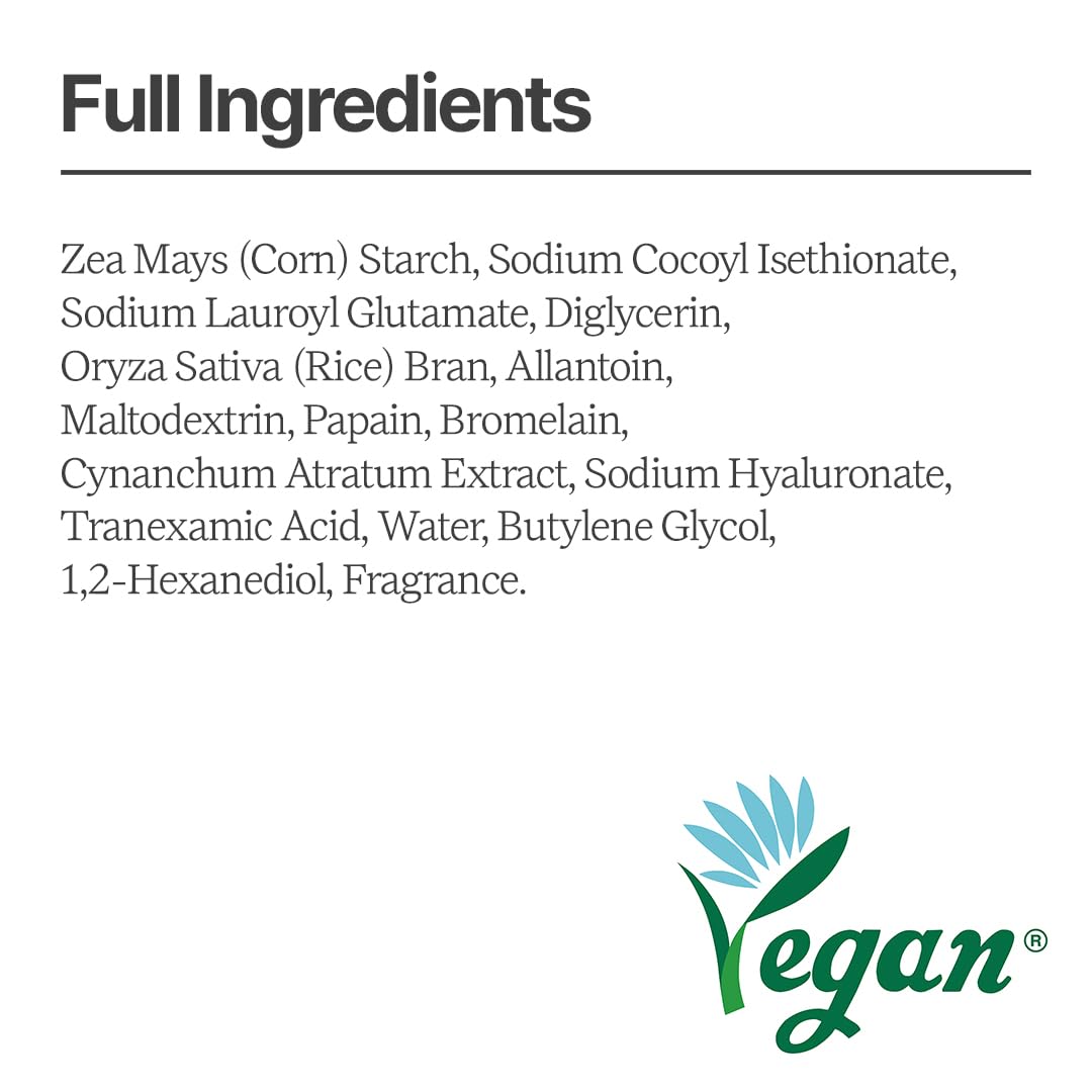 Rice Bran Powder Wash - Gentle Exfoliating Face Cleanser for Sensitive Skin | Vegan Enzyme Scrubber - 60g (2.1 oz)