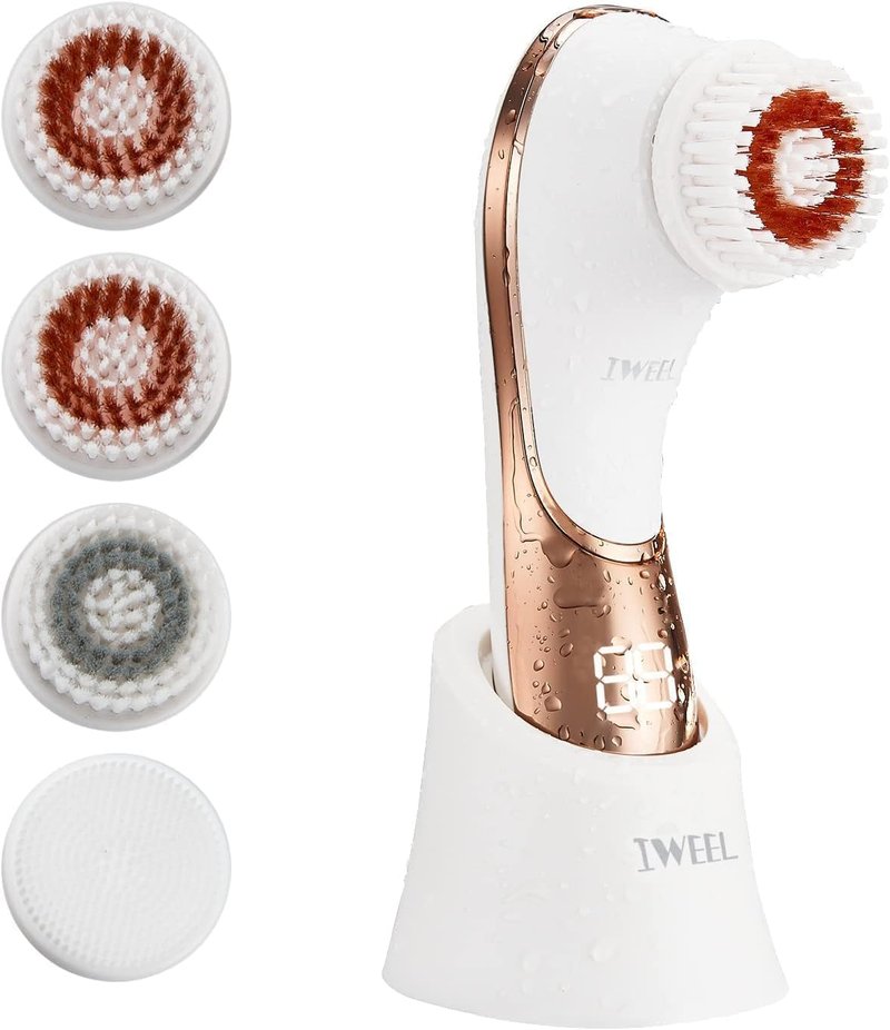 Electric Face Brush Scrubber - Rechargeable IPX-7 Waterproof Exfoliator | 4 Brush Heads for Deep Cleansing & Massaging