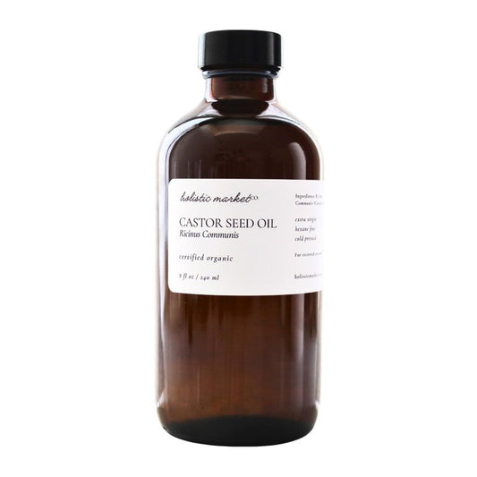 Holistic Market Co. Castor Oil 8oz Certified Organic Cold Pressed Hexane Free Glass Bottle Extra Virgin Premium Quality 100% Pure For Use In Castor Oil Packs