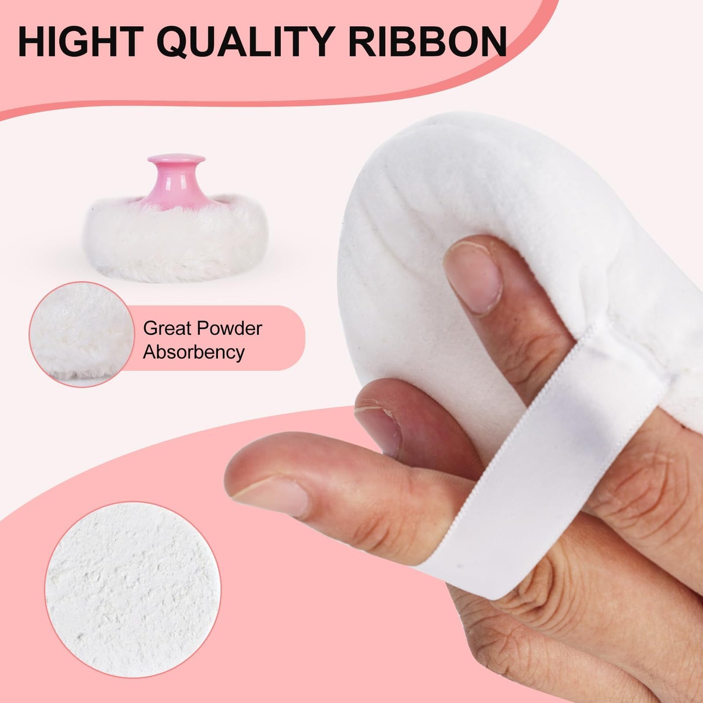 LAKIRA Large Body Powder Puff and Container, 2 Large Powder Puffs, Crystal Powder Container with 3.93" Puff for Baby Women, Dusting Powder Container with Puffs for Women, Bath, Home Use (4″ Pure)