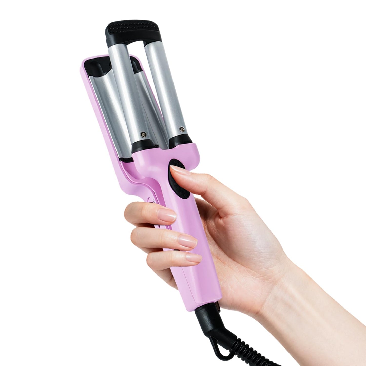 Ouphiny Mini Hair Crimper, 3 Barrel Curling Iron 1/2 Inch with Dual Voltage, Travel Beach Waver Curling Iron for Short to Medium Hair, Purple