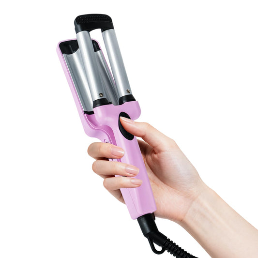 Ouphiny Mini Hair Crimper, 3 Barrel Curling Iron 1/2 Inch with Dual Voltage, Travel Beach Waver Curling Iron for Short to Medium Hair, Purple