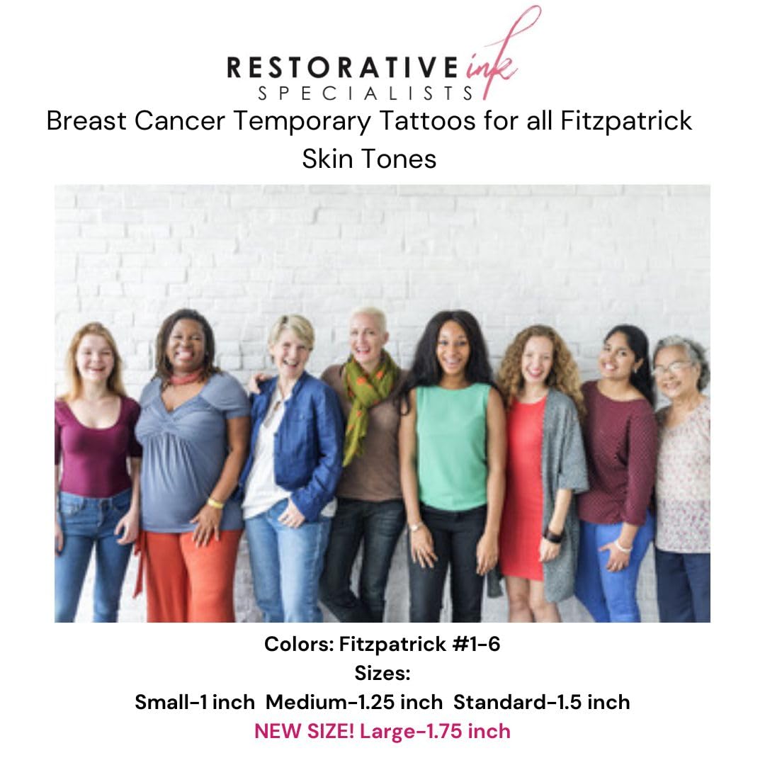 Breast Cancer Areola Temporary Tattoos, Fitzpatrick Colors 1-5, 1.5 inch, 5 pairs