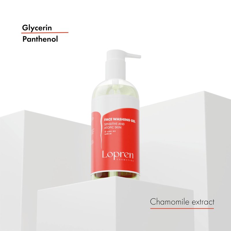 Lopren Facial Cleansing Gel for Sensitive Skin, Chamomile & Aloe-Based Hydrating Face Wash, Gentle Non-Irritating Cleanser with Plant Proteins, Fragrance-Free, 13.5 Fl Oz