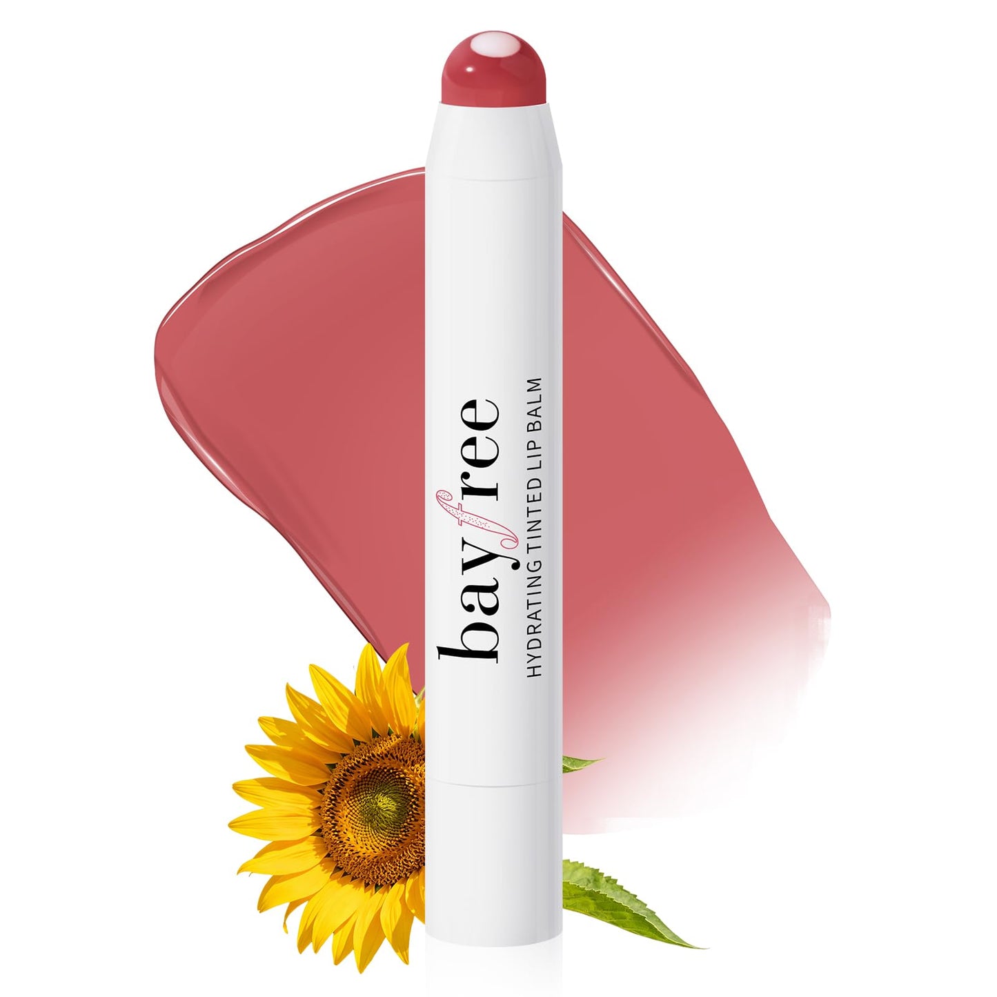 bayfree Plumping Tinted Lip Balm for Dry Lips, Long Lasting Hydrating Chapstick with Jojoba Seed Oil & Vitamin E, Buildable Color Lipbalm, Glossy Finish, Vegan for All Skin Tones, Tang Peony