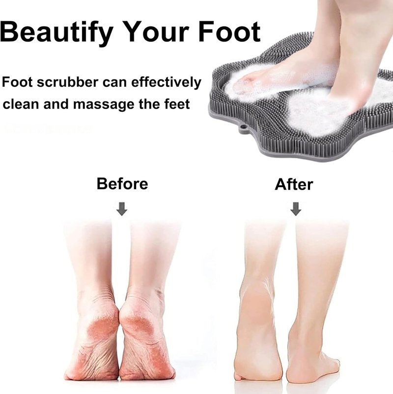 Shower Foot Scrubber - Silicone Exfoliating Foot Washer with Suction Cups | Grey & Blue