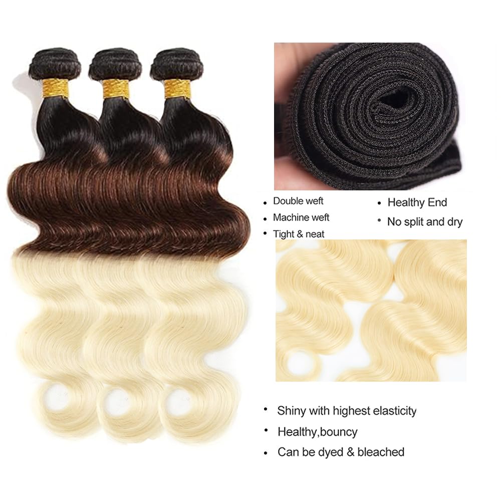 20 22 24 Inch Ombre Bundles Human Hair Body Wave Bundle T1B/4/613 Blonde 3 Bundles 300g/Pack Unprocessed Brazilian Virgin Hairs Double Weft Weaves Hair Extensions