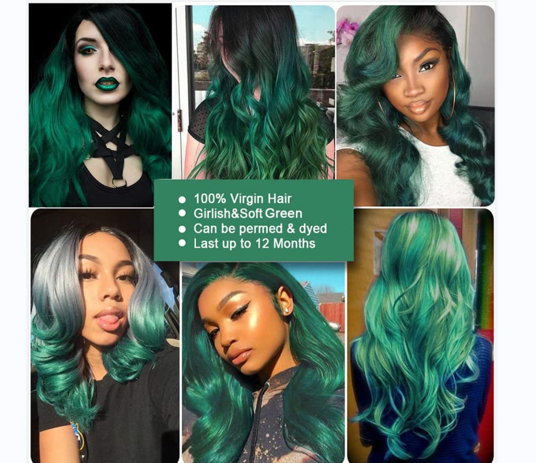 Green Ombre 4x4 Lace Closure - 100% Human Hair Brazilian Body Wave | 16 Inch Virgin Hair