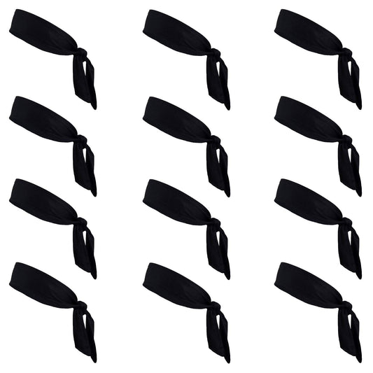 Kenz Laurenz 12 Tie Back Headbands Moisture Wicking Athletic Sports Head Band You Pick Colors (Black)