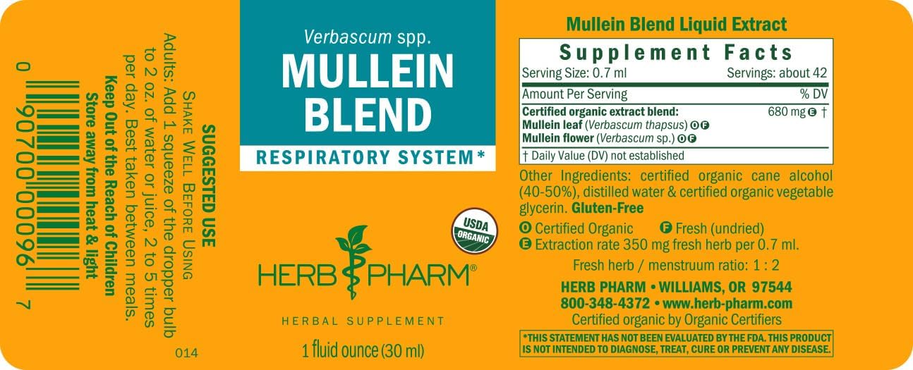 Mullein Blend - Organic Respiratory Support & Expectorant | Fast-Absorbing 1 oz