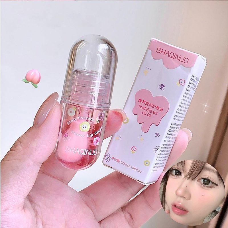 Pakivs 4Pcs Fruit Flavored Lip Gloss Oil Set,Big Brush Head Lip Oil,Cute Lip Hydrating Nourishing Lip Gloss, Jelly Glossy Finish Lip Glow Oil,Party Gift for Women,