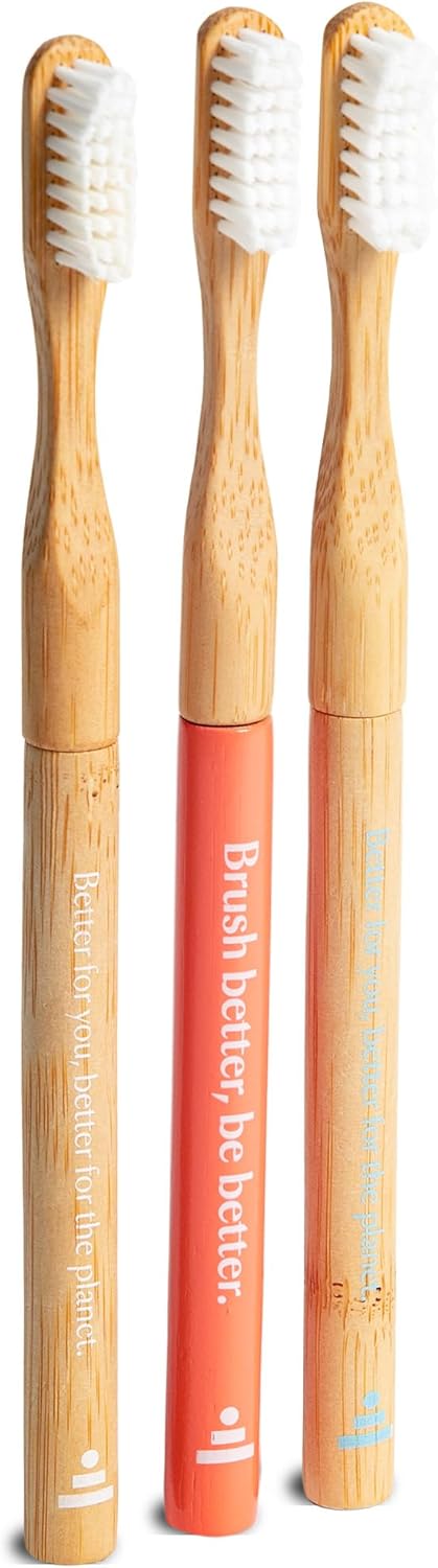 Natural Bamboo Toothbrush - Eco-Friendly, Soft Bristles | 100% Plant-Based, Reusable Handle | Adult Size (Blue, White & Orange)