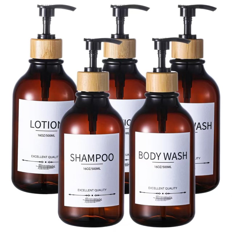 Shampoo and Conditioner Dispenser, 5Pack Refillable Dispenser Bottles,16.9oz Pump Bottles, Amber Shampoo Containers for Shower