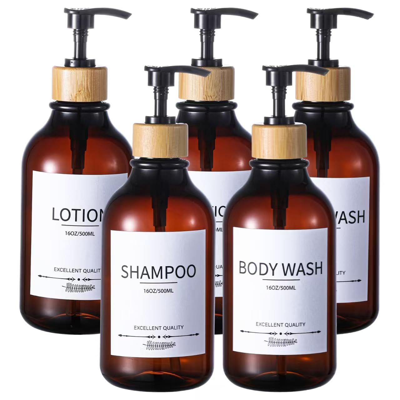 Shampoo and Conditioner Dispenser, 5Pack Refillable Dispenser Bottles,16.9oz Pump Bottles, Amber Shampoo Containers for Shower