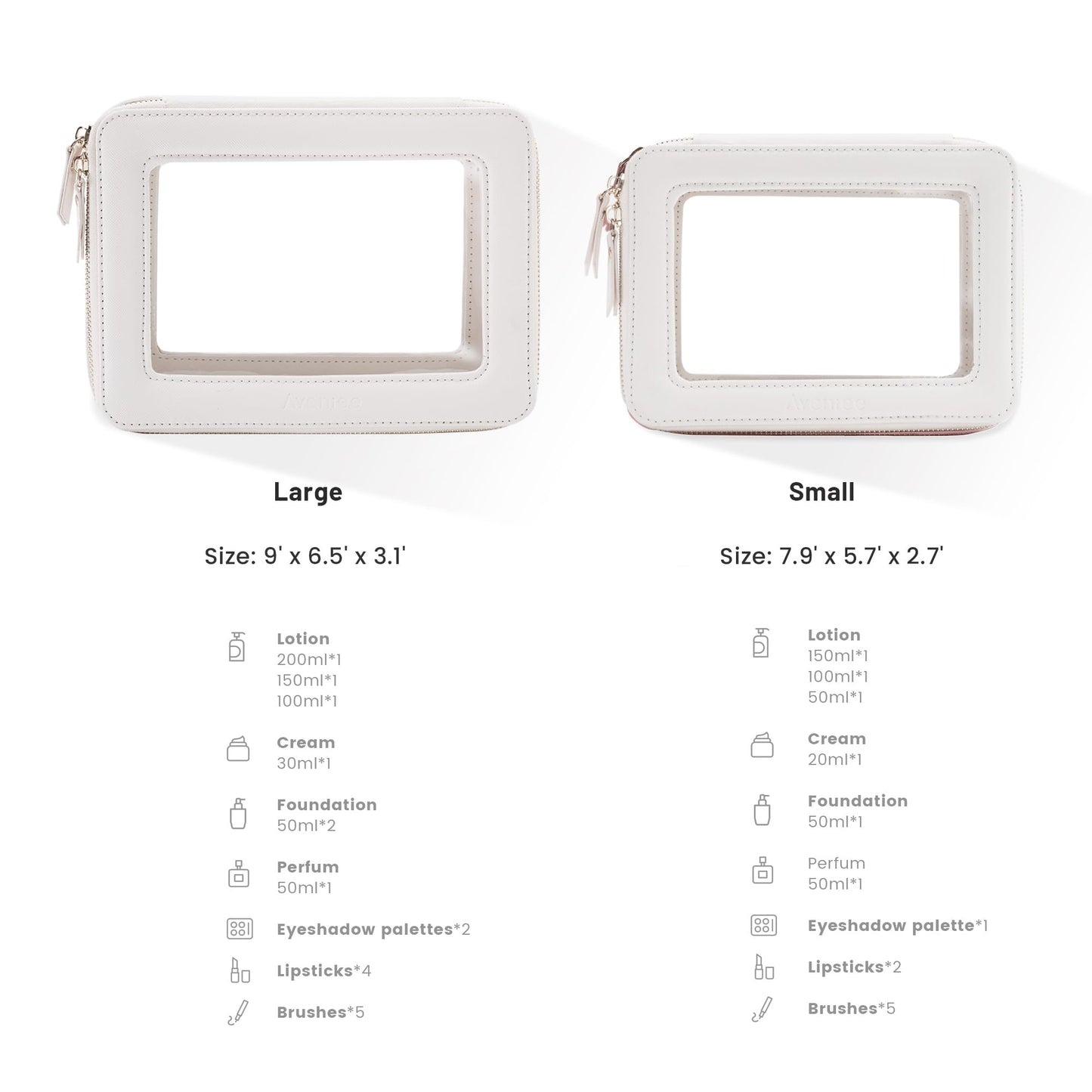 Aveniee Clear Makeup Bag Organizer,Large Travel Toiletry Bag for Women, Waterproof Cosmetic Pouch with Zippers,Car Organizers and Storage Case for Accessories,White