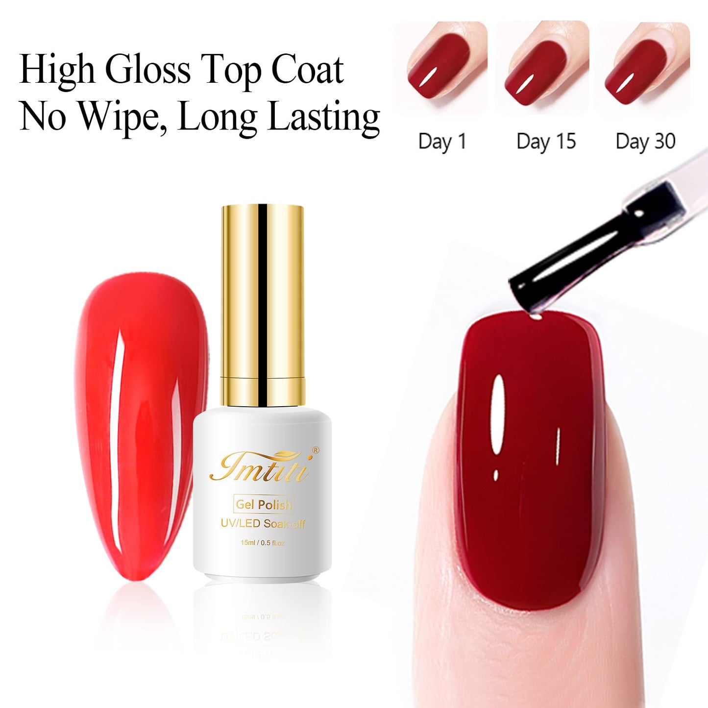 Imtiti No Wipe Gel Top Coat - High Shine, Long Lasting & Chip Resistant Clear Gel Nail Polish (0.54Fl.oz)