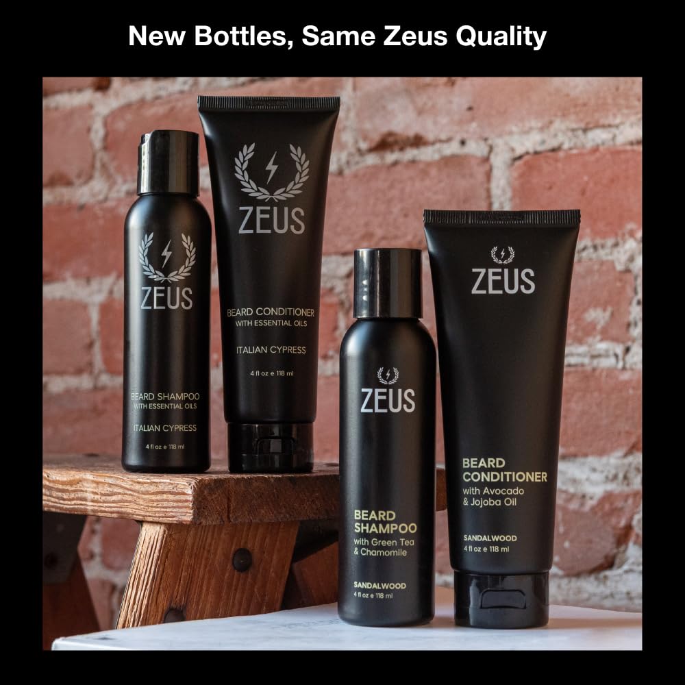 ZEUS Italian Cypress Beard Wash Set for Men with Green Tea & Essential Oils